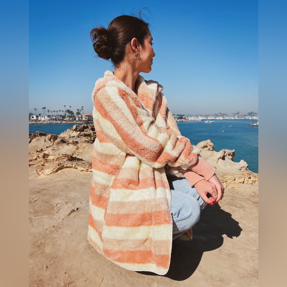 striped faux fur jacket